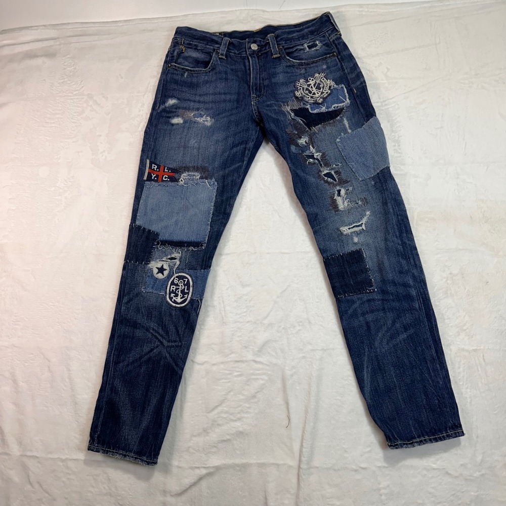 Polo Ralph Lauren Patchwork Distressed Jeans‎ 26 Blue Nautical Slim Women